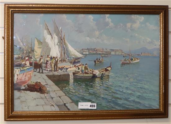 Neapolitan School, oil on canvas, Fishing boats in the Bay of Naples, 39 x 59cm